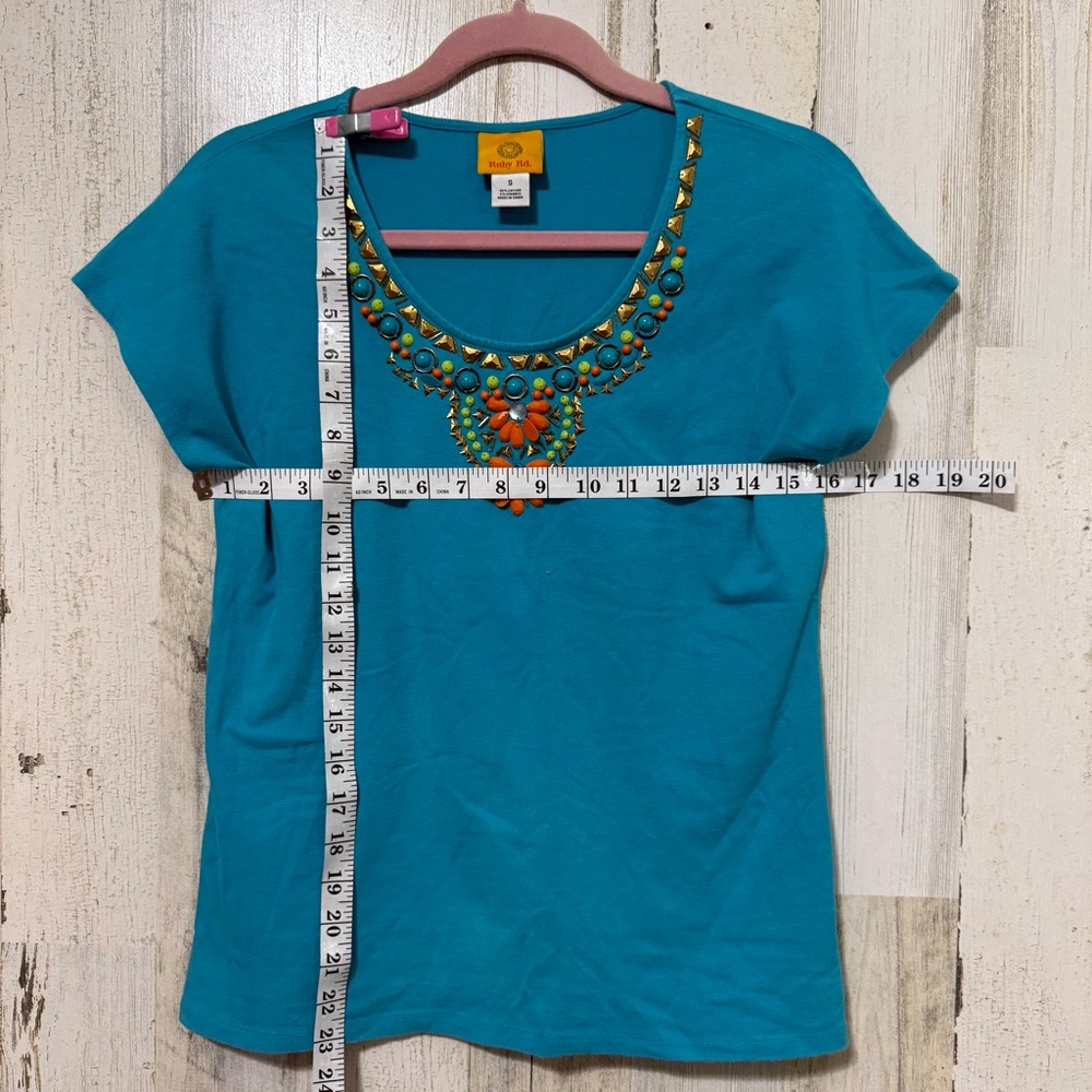 Ruby Rd. Turquoise Embellished Tee - Picture 5 of 7